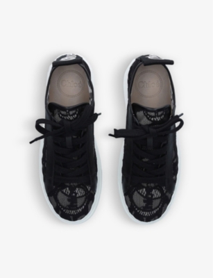 Shop Chloé Womens Chloe Lauren Lace-detail Leather Trainers In Black