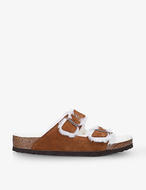 BIRKENSTOCK: Arizona two-strap faux-fur and suede sandals