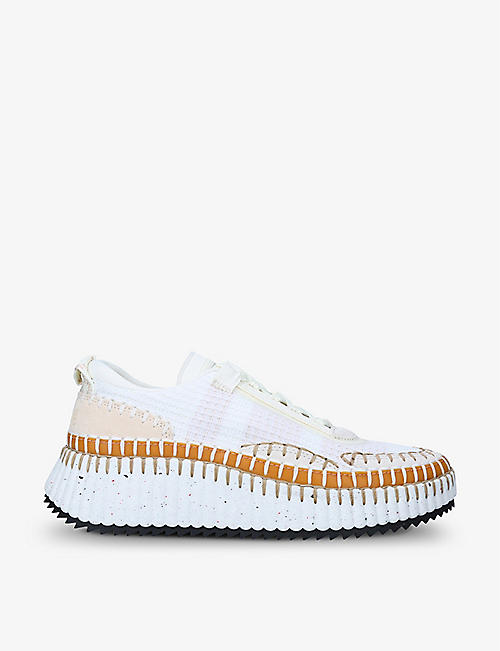 CHLOE: Nama embroidered suede and recycled mesh trainers