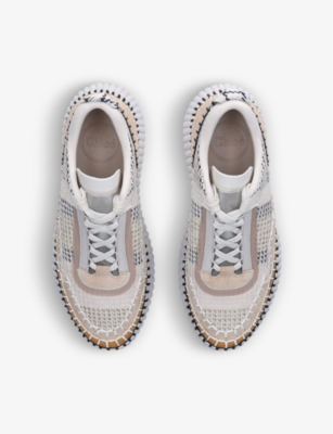 Shop Chloé Chloe Women's Beige Nama Embroidered Suede And Recycled Mesh Trainers
