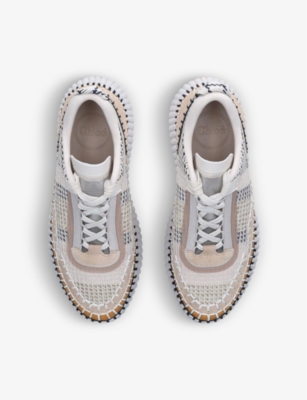 Chloé Nama Embroidered Suede And Recycled-mesh Sneakers In Beige