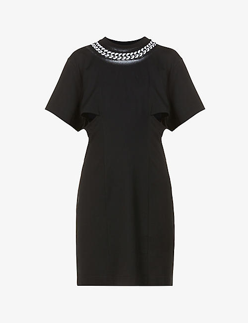 GIVENCHY: Cut-out chain-graphic cotton-jersey T-shirt mini dress