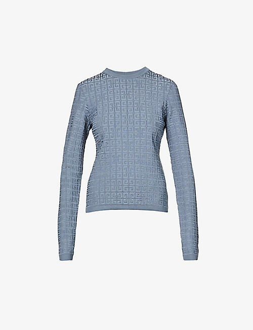 GIVENCHY: Monogram-embroidered round-neck stretch-knit jumper