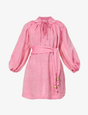 LISA MARIE FERNANDEZ - Poet puffed-sleeve linen-blend mini dress |  Selfridges.com