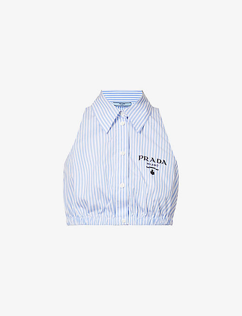 PRADA: Striped cropped cotton shirt