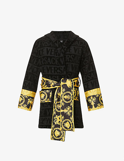 VERSACE: Logo and baroque-print cotton-terry dressing gown