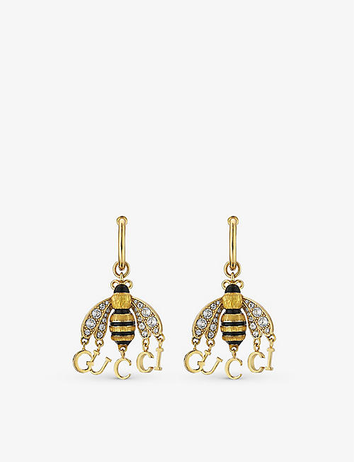 GUCCI: Bee-motif brass and crystal single hoop earring