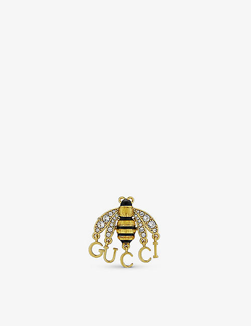 GUCCI：蜜蜂主题黄铜水晶胸针