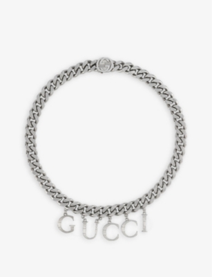 Shop Gucci Womens Silver Logo-embellished Silver-toned Brass Necklace