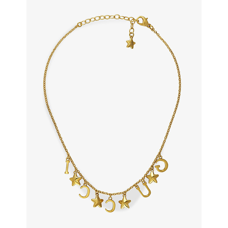 Shop Gucci Women's Yellow Gold Script Gold-tone Brass, Crystal And Glass Necklace