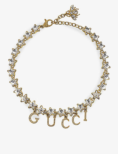 GUCCI: Gucciscript brass and crystal bracelet