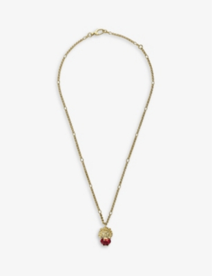 GUCCI: Lion Head brass and Swarovski crystal pendant necklace