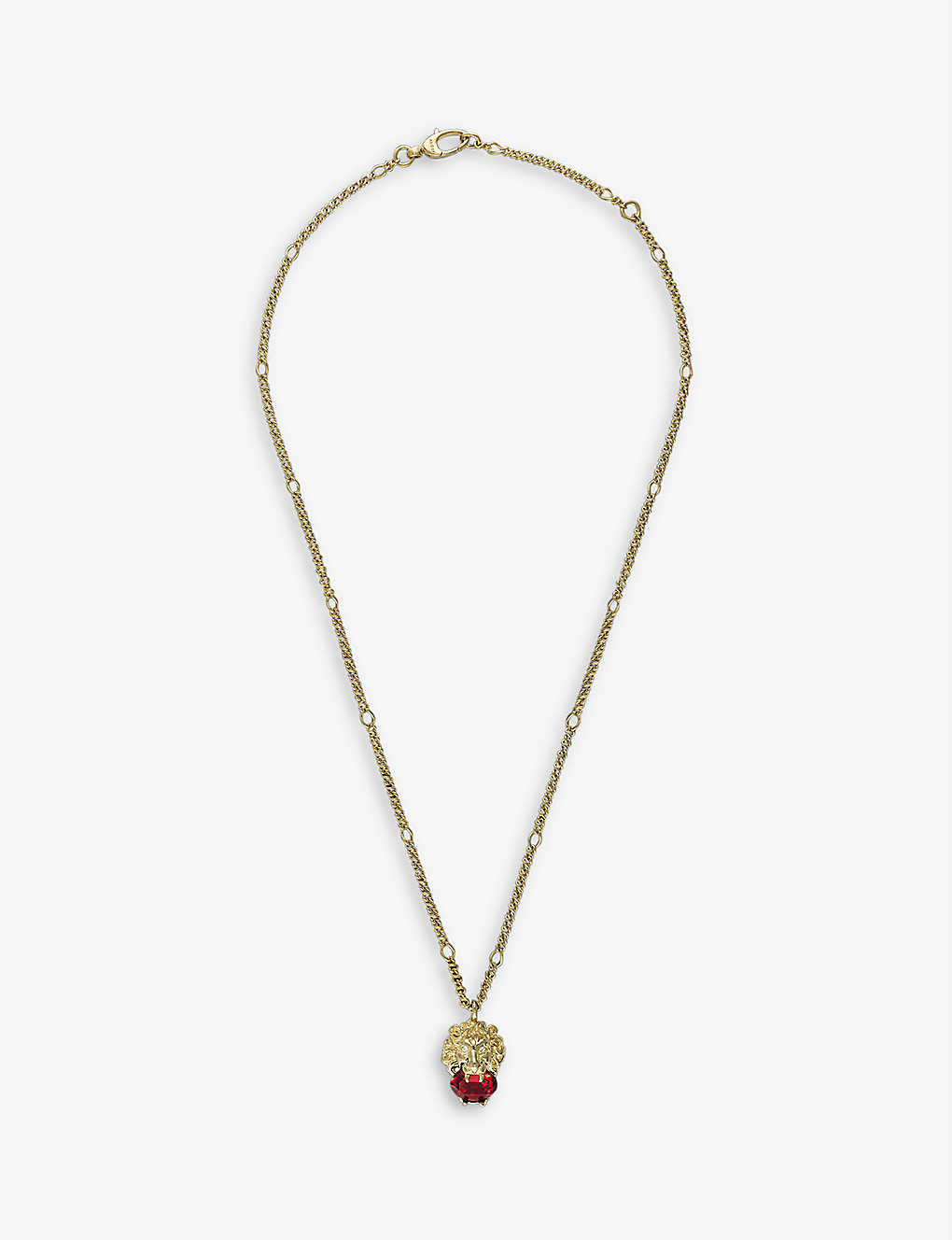 Gucci Lion Head Brass And Swarovski Crystal Pendant Necklace In Yellow Gold