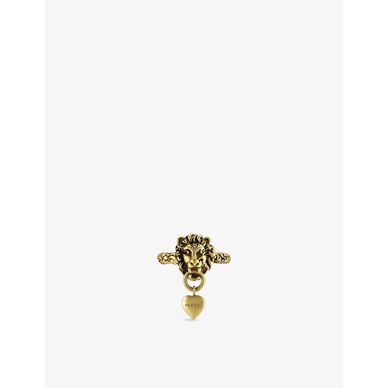 Shop Gucci Women's Brass Lion Head Brand-engraved Brass Ring