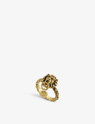 GUCCI: Lion Head brand-engraved brass ring