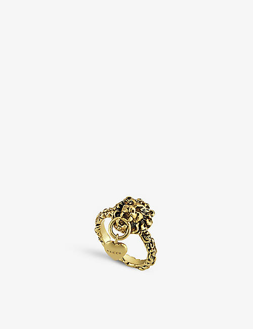 GUCCI: Lion Head brand-engraved brass ring