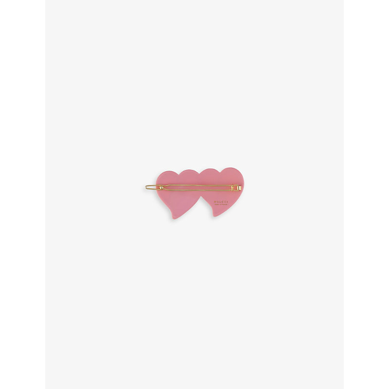 Shop Gucci Women's Pink Logo-embellished Heart Resin Hair Clip