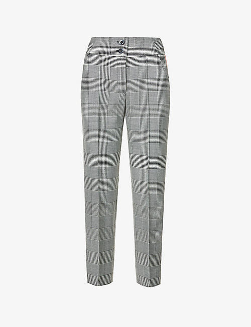 ME AND EM: Checked tapered high-rise woven trousers