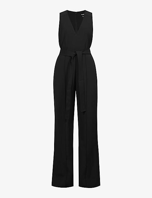 ME AND EM: Sleeveless belted stretch-crepe jumpsuit