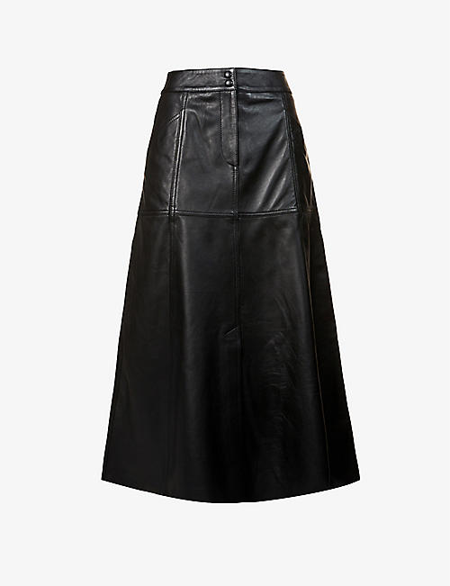 ME AND EM: High-waisted A-line leather midi skirt