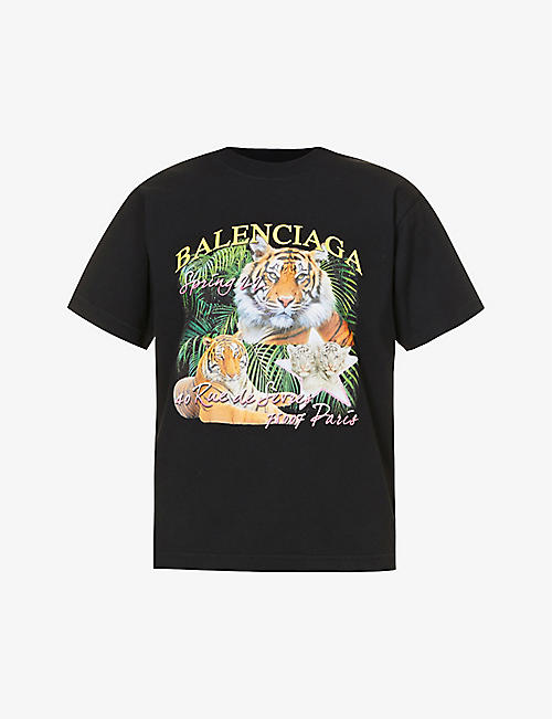 BALENCIAGA: Graphic-print regular-fit cotton-jersey T-shirt