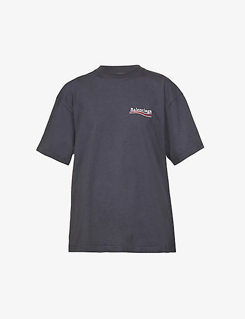 BALENCIAGA: Brand-embroidered oversized cotton-jersey T-shirt