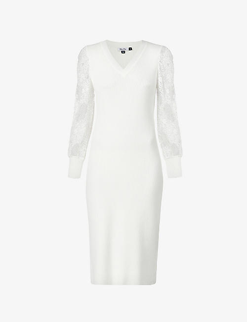 CHI CHI LONDON: Lace-trimmed knitted midi dress
