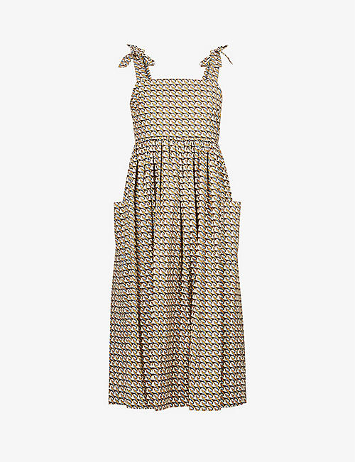 TORY BURCH: Geometric-print cotton midi dress