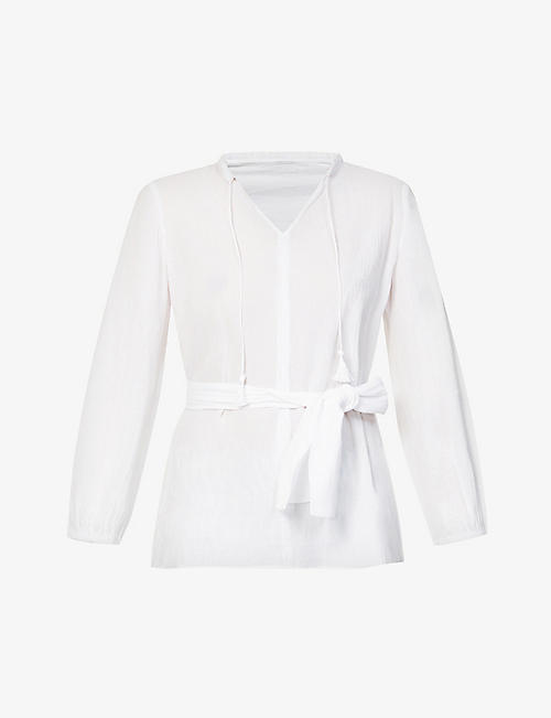 MAX MARA: Acline belted cotton-cloth top