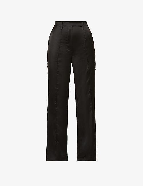 PRETTY LAVISH: Hailee wide high-rise recycled polyester-blend satin trousers