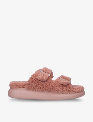 Alexander Mcqueen Hybrid Shearling And Rubber Sandals In Pink