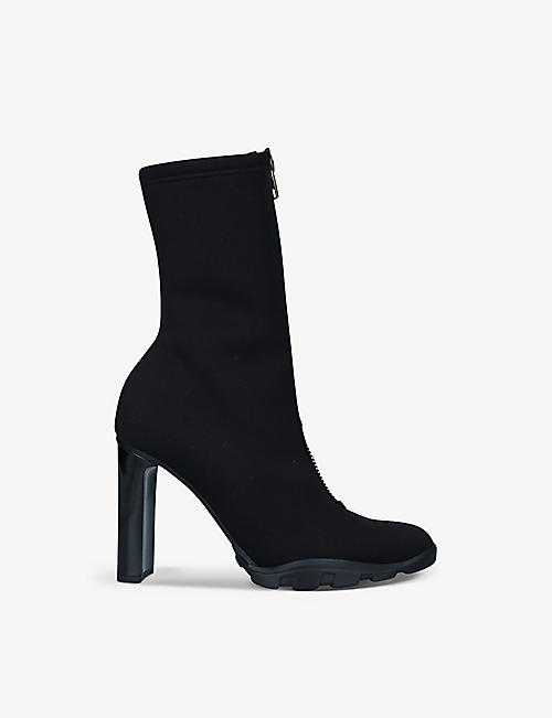 ALEXANDER MCQUEEN: Zip-front satin heeled boots
