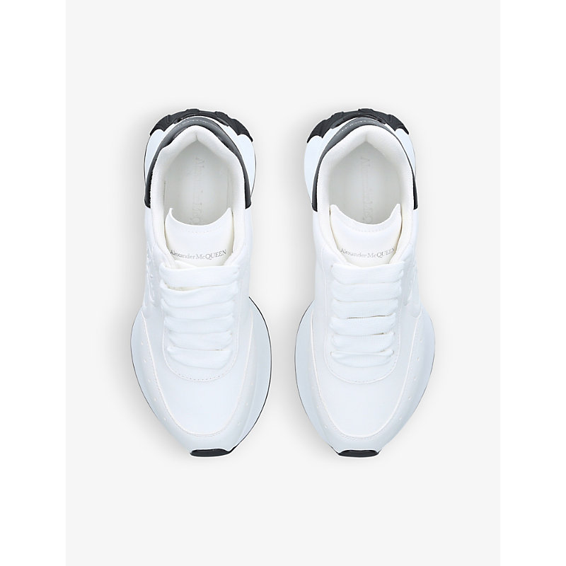 Shop Alexander Mcqueen Women's Sprint Runner Logo-embossed Leather Trainers In White