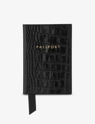 Whistles Black Croc-embossed Leather Passport Holder