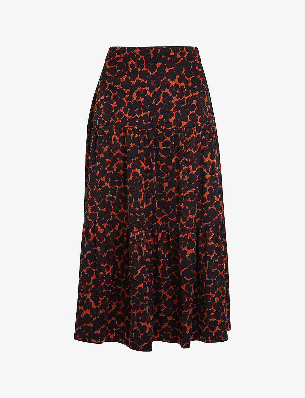 Whistles Womens Multi-coloured Smudge Animal-print Woven Midi Skirt 14