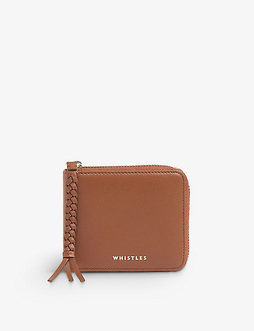 WHISTLES: Sydney plaited-zip leather purse