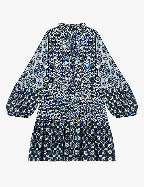 MAJE: Renzani paisley-print ruffled-neck cotton mini dress