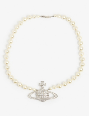 Shop Vivienne Westwood Men's Platinum/cream/crystal Bas Relief Orb-pendant Brass, Swarovski Crystals And