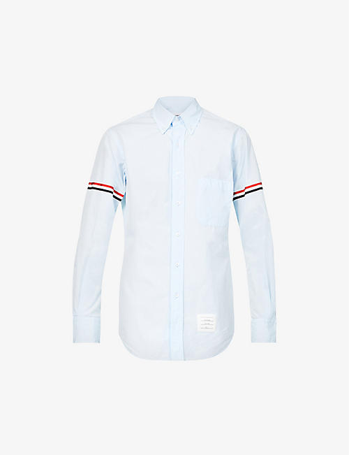 THOM BROWNE: Striped-trim slim-fit cotton Oxford shirt
