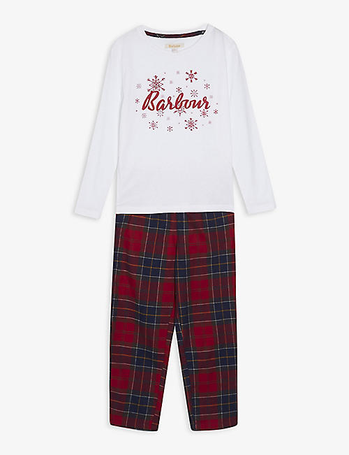 BARBOUR: Check-print logo-design cotton pyjama set 6-13 years