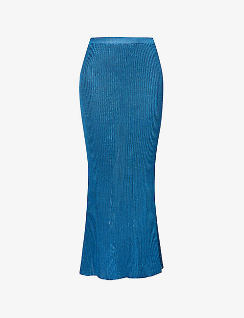 CALLE DEL MAR: Ribbed high-waisted stretch-knit midi skirt