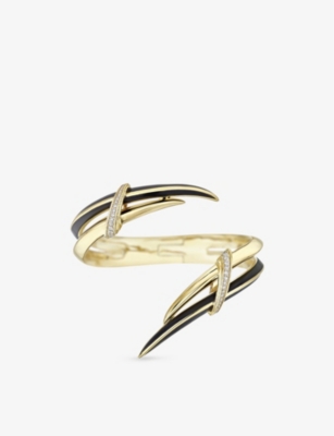 SHAUN LEANE: Sabre Deco yellow gold-plated vermeil sterling-silver and 0.56ct round-cut diamond cuff