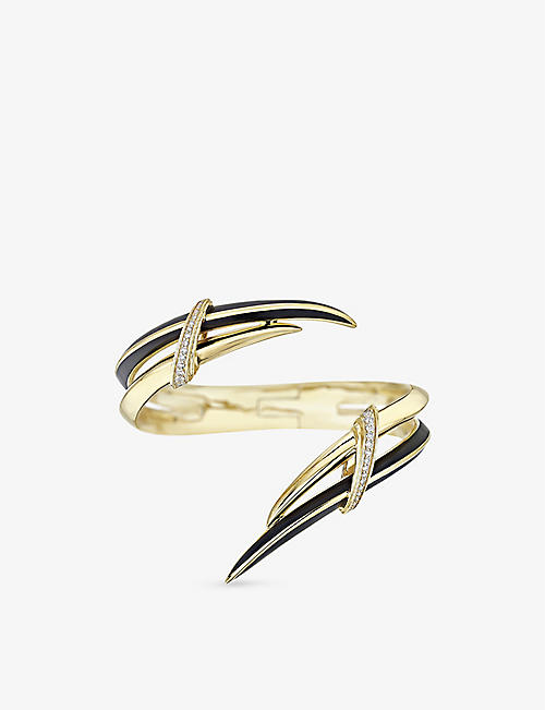 SHAUN LEANE: Sabre Deco yellow gold-plated vermeil sterling-silver and 0.56ct round-cut diamond cuff