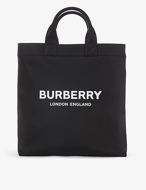 BURBERRY: Brand-print brand-patch shell tote bag