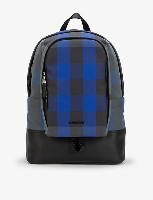 BURBERRY: Logo-embroidered checked cotton backpack