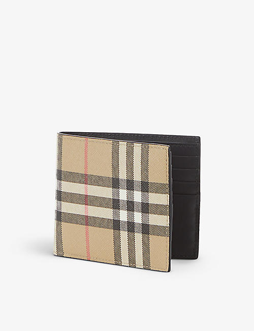 BURBERRY: Checked billfold faux-leather wallet