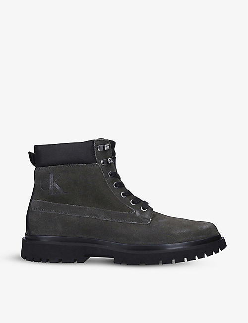 CK JEANS: Lug logo leather ankle boots