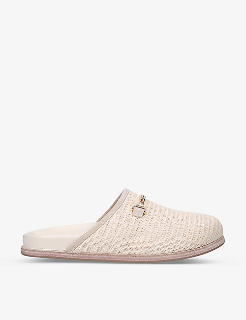 HYUSTO: Quincy chain-embellished raffia slippers