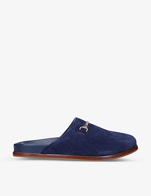 HYUSTO: Quincy chain-embellished suede slippers