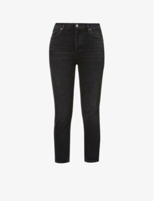 Shop Agolde Women's Panoramic Riley High-rise Straight-leg Stretch Organic-cotton-blend Denim Jeans In Black